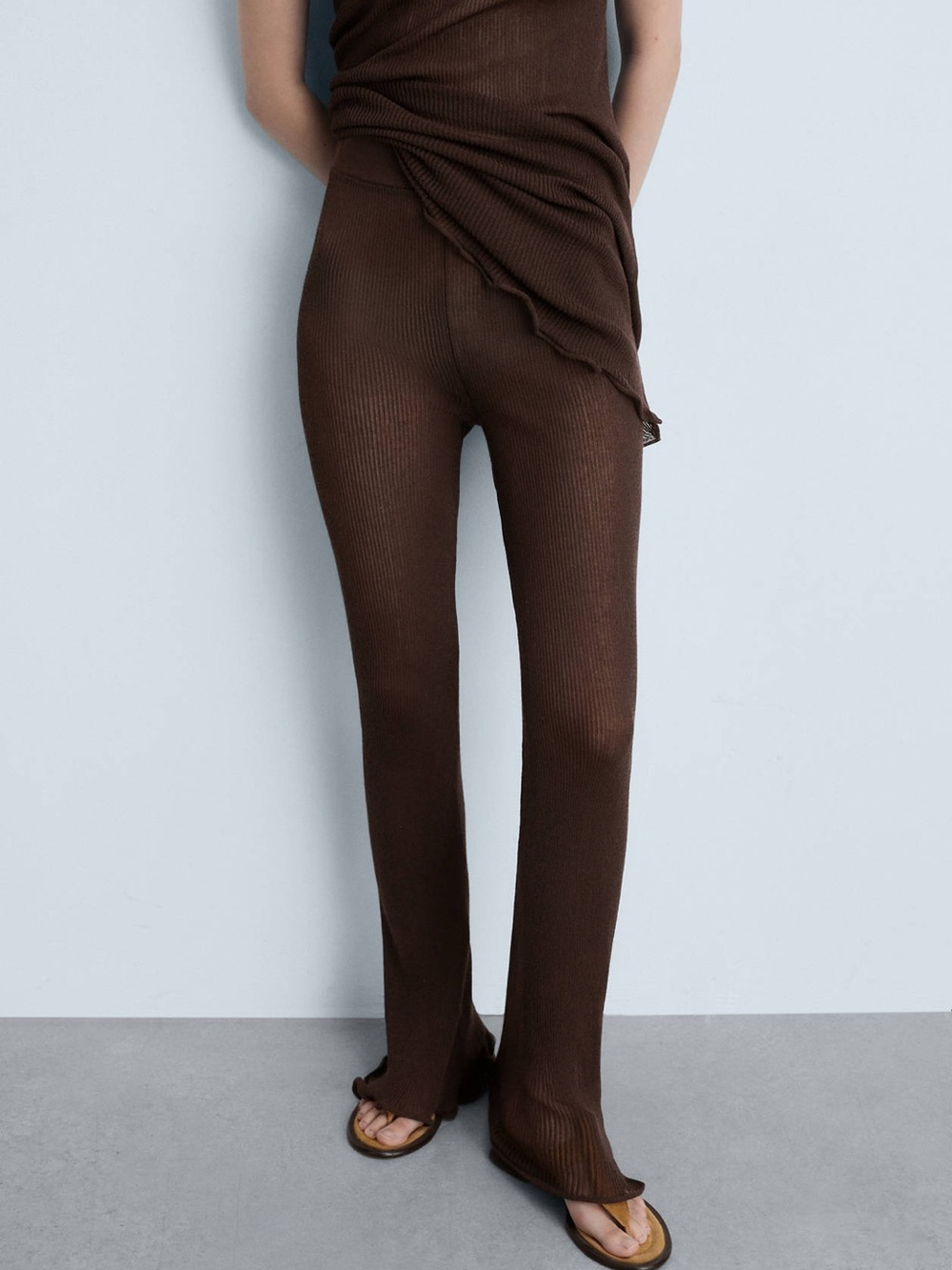 NWOT Mango Chocolate Brown Flared Knitted Pants